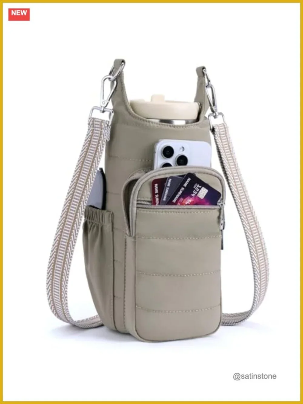 Insulated 40oz Water Bottle Crossbody Bag Carrier Purse with Adjustable Strap